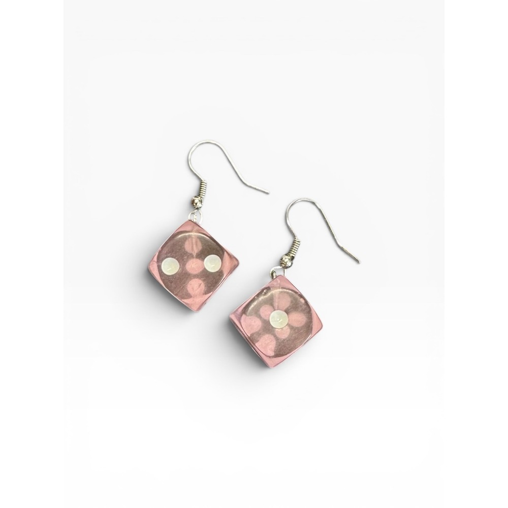 Retro Style Pink Dice Dangle Earrings Kitschy Y2K Resin